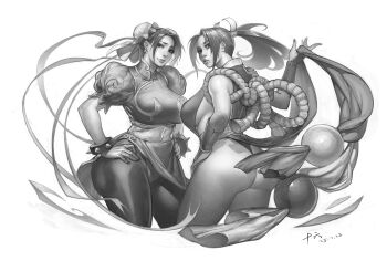 2girls breasts capcom chun-li fatal_fury large_breasts long_hair multiple_girls shiranui_mai street_fighter