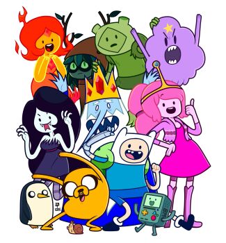 absurdres adventure_time antlers aqua_gemstone aqua_shirt arm_up arms_up backpack bag beard bird black_hair black_shoes blue_robe blue_shorts bmo boots claw_pose closed_mouth colored_lineart colored_sclera colored_skin commentary crown dated dress english_commentary facial_hair facial_mark fangs fern_(adventure_time) fiery_hair finn_the_human fire flame_princess floating forehead_jewel forehead_mark forked_tongue gem green_bag green_eyes green_hair green_sclera green_skin grey_skin gunter_(adventure_time) hand_on_another's_head hand_on_another's_headwear hand_on_own_hip hat highres hood hood_up horns huntress_wizard ice_king jacket jacket_over_dress jake_the_dog leaf long_hair long_nose long_sleeves lumpy_space_princess marceline_abadeer mechanical_arms multiple_boys multiple_girls o_o open_clothes open_jacket open_mouth orange_dress orange_gemstone orange_hair orange_skin pantyhose penguin pink_boots pink_hair pink_jacket pink_skirt plant_hair pointy_nose ponytail princess_bonnibel_bubblegum prosthesis prosthetic_arm purple_dress purple_pantyhose robe shirt shoes short_hair short_sleeves shorts signature simple_background single_mechanical_arm skirt smile snail snail_(adventure_time) solid_oval_eyes star_(symbol) striped_clothes striped_pantyhose teeth thumbs_up tiara tongue tongue_out upper_teeth_only v-shaped_eyebrows vampire wazzaldorp white_background white_beard white_hair white_hat