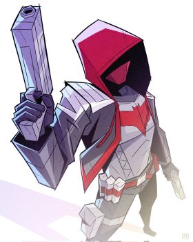 1boy alealmeidaart bat_signal batman:_arkham_knight batman_(series) batman_symbol black_gloves bodysuit dc_comics dual_wielding gloves grey_bodysuit gun highres holding holding_gun holding_weapon holster jacket jason_todd male_focus mask multicolored_bodysuit muscular muscular_male open_clothes pants red_hood_(dc) red_mask superhero_costume taut_bodysuit thigh_holster two-tone_bodysuit weapon