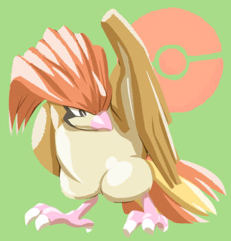 Rule 34 | absurdres, beak, bird, commentary request, gen 1 pokemon, green background, highres, kakashino kakato, nintendo, no humans, pidgeotto, poke ball symbol, pokemon, pokemon (creature), pokemon focus, simple background, solo, talons