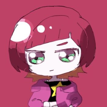 chibi digimon digimon_beatbreak green_eyes hrukkkkk jacket looking_at_viewer sakuya_reina short_hair smile star_(symbol)