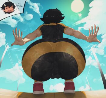 araragi_karen ass bodysuit huge_ass kyokeer monogatari_(series) squatting sweat tight_clothes