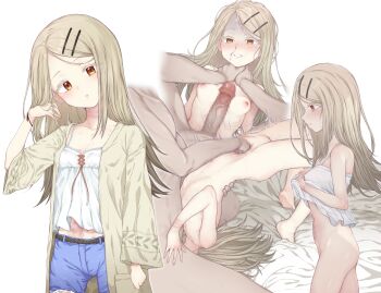 1boy 1girl absurdres abuse asphyxiation barefoot blood blue_shorts blush bottomless boy_on_top breasts bruise camisole censored choke_hold coat completely_nude cum cum_on_body dark-skinned_male dark_skin denim denim_shorts earrings erection facial fellatio female_ejaculation from_side gakuen_idolmaster grin hair_ornament hairclip hetero highres idolmaster implied_fellatio injury irrumatio jewelry lee_mae_hyang lifting_own_clothes light_brown_hair long_hair long_sleeves looking_at_viewer mosaic_censoring multiple_views navel nipples nose_blush nosebleed nude open_clothes open_coat oral orange_eyes parted_lips penis punching pussy ryona shinosawa_hiro shorts sitting small_breasts smile solo_focus stomach_punch straddling strangling stud_earrings trembling white_background white_camisole wide_sleeves yellow_coat