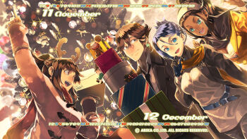 Rule 34 | 1boy, 3girls, artist request, blair dame, blue eyes, breasts, brown hair, character request, christmas, christmas tree, cleavage, dark-skinned female, dark skin, fighting ex layer, gift, gloves, highres, jewelry, long hair, medium breasts, multiple girls, official art, official wallpaper, open mouth, ponytail, pullum purna, short hair, smile, street fighter, street fighter ex (series)