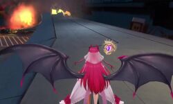 1girl 3d action_taimanin animated ass breasts dark_skin demon_girl demon_tail flying full_body horns huge_breasts lilith-soft long_hair nail_polish outdoors phantasma_(taimanin_rpgx) pink_eyes pink_hair sound tail taimanin_(series) talking video wide_hips