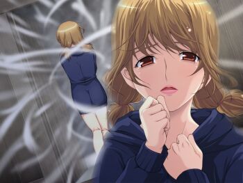 1girl abe_ryouko_(kankin_koukan) eroge_honpo game_cg jacket kankin_koukan snow tears