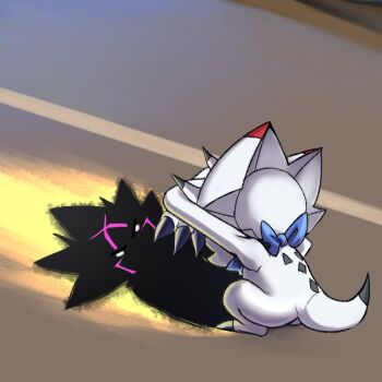 Rule 34 | cat shadow puppet (meme), chibikemo, different shadow, digimon, digimon (creature), digimon ghost game, from behind, full body, gammamon, gulusgammamon, horns, la wuchi, meme, no humans, shadow, solo, triceratops