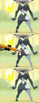 2girls absurdres artist_name ass ass_focus black_skin butt_crack colored_skin dangerking11 doodle doppelganger dust_cloud female_focus forest from_behind grey_skin helmet highres holding holding_pencil imp midna multicolored_skin multiple_girls nature nintendo oversized_object parody pencil scene_reference standing the_legend_of_zelda the_legend_of_zelda:_twilight_princess two-tone_skin