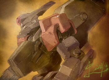 2021 black_eyes code_geass faux_traditional_media from_side highres joints knightmare_frame looking_ahead mecha nakada_eiji no_humans robot robot_joints science_fiction signature sutherland_(code_geass) upper_body