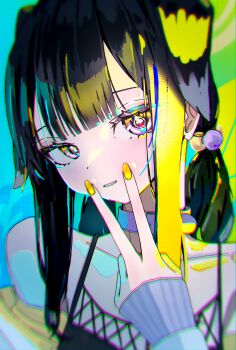 1girl absurdres animal_ears black_hair blue_archive dog_ears dog_girl engineering_department_(blue_archive) hibiki_(blue_archive) highres long_hair looking_at_viewer smile solo v yidu_unom