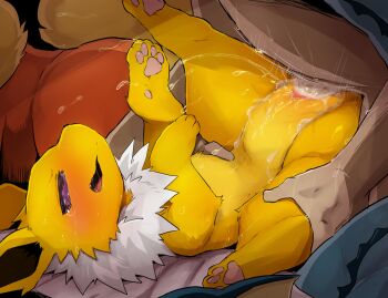 1boy 1girl animal_hands bestiality blush cum cum_in_pussy cum_on_body cum_on_lower_body dagasi flareon furry gen_1_pokemon hetero jolteon lying missionary nintendo open_mouth orgasm pawpads pokemon pokemon_(creature) pokephilia purple_eyes pussy pussy_juice sex spread_legs tagme tears uncensored vaginal vaporeon