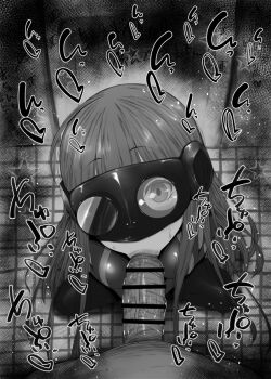 1boy 1girl :&gt;= bar_censor blush bodysuit breasts censored fellatio from_above goggles greyscale heart hetero indoors kurotama long_hair looking_at_penis mask medium_breasts monochrome oracle_(persona_5) oral penis persona persona_5 pointless_censoring pov sakura_futaba solo_focus sound_effects squatting tile_floor tiles toilet