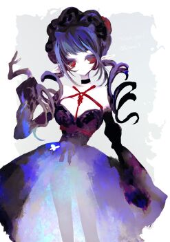 1girl blue_hair breasts dizzy_dokuro dress phase_connect red_eyes second-party_source shibari tagme virtual_youtuber