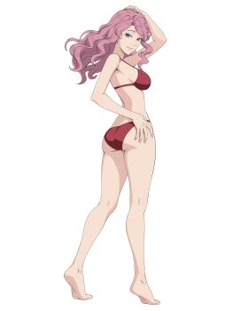 1girl absurdres bikini black_clover black_clover_m:_rise_of_the_wizard_king breasts full_body highres large_breasts long_hair looking_at_viewer non-web_source official_alternate_costume official_art pink_hair purple_eyes red_bikini simple_background solo swimsuit transparent_background vanessa_enoteca