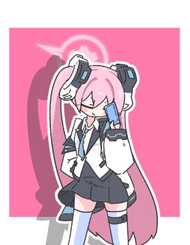 1girl animated animated_gif black_skirt blue_archive blush_stickers card closed_eyes closed_mouth cowboy_shot halo holding holding_card jacket koyuki_(blue_archive) long_hair long_sleeves looking_at_viewer outline panties pink_eyes pink_hair pink_halo shirt single_off_shoulder skirt solo thighhighs twintails underwear very_long_hair white_jacket white_outline white_shirt white_thighhighs yoir