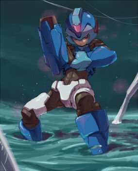 1boy armor bad_id bad_pixiv_id bodysuit capcom copy_x_(mega_man) helmet kotoyama male_focus mega_man_(series) x_(mega_man) mega_man_zero_(series) solo water
