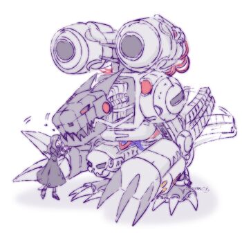 cannon digimon dragon heart highres hug machine mugendramon red_eyes shinkai_sara tail