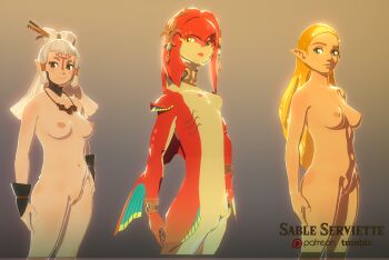3d breasts colored_skin covered_erect_nipples fins fish_girl gills gold_trim mipha multicolored_skin nintendo nipples nude paya_(zelda) perky_breasts petite pointy_ears princess_zelda pussy red_skin sable_serviette small_breasts standing the_legend_of_zelda the_legend_of_zelda:_breath_of_the_wild third-party_source two-tone_skin uncensored zora