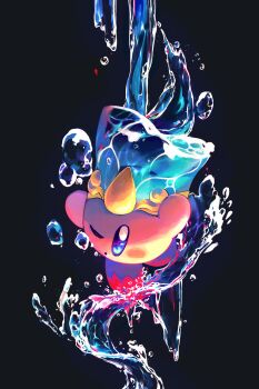 Rule 34 | ;o, amedama (akaki 4207), black background, blush, blush stickers, commentary request, copy ability, full body, highres, kirby, kirby (series), nintendo, no humans, one eye closed, solo, water, water drop, water kirby