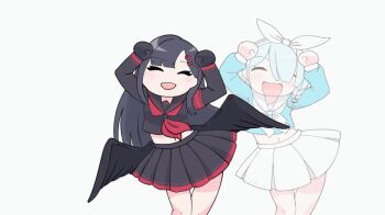 2girls animated animated_gif arms_up arona_(blue_archive) black_gloves black_hair black_wings blue_archive blue_hair blue_shirt braid caramelldansen closed_eyes dancing facing_viewer gloves hair_ornament hairband hairclip happy ichika_(blue_archive) long_sleeves meme multiple_girls neckerchief open_mouth panties panty_peek parody sailor_collar school_uniform serafuku shirt single_braid skirt smile soakbrain underwear white_background white_sailor_collar wings