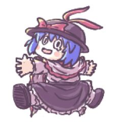 Rule 34 | 1girl, aokukou, black hat, black skirt, blue hair, blush stickers, bow, capelet, chibi, commentary request, frilled skirt, frills, hat, hat bow, long sleeves, lowres, nagae iku, open mouth, red bow, shirt, short hair, simple background, skirt, smile, teardrop, touhou, white background, white capelet, white shirt