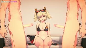 1girl 2boys 3d animated artist_name bent_over bikini blonde_hair bouncing_breasts breasts burnice_white completely_nude couch cum cum_in_mouth cum_in_pussy ejaculation erection fellatio fingerless_gloves giddora glasses_on_head gloves group_sex hentaudio hetero highres jellyfishjubilee koikatsu_(medium) large_breasts mmf_threesome moaning multiple_boys navel nipples nude oral penis sex sex_from_behind sitting sound spitroast standing standing_sex string_bikini swimsuit tagme testicles threesome uncensored vaginal video zenless_zone_zero