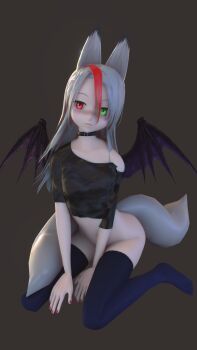 1girl 3d animal_ears blush bottomless collar fox_ears fox_girl fox_tail highres no_panties original self-upload sigmathefox sitting tail thighhighs