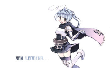 Rule 34 | 1girl, animal ears, armored boots, belt, black cape, black skirt, black thighhighs, blue hair, blush, boots, brown belt, cape, commentary request, cross, foot out of frame, ganges gawa, gauntlets, highres, looking at viewer, medium hair, official alternate costume, open mouth, pleated skirt, rabbit ears, rabbit girl, ragnarok online, rune knight (ragnarok online), simple background, skirt, smile, solo, thighhighs, white background