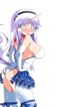 0_0 1girl :o ass black_hairband blue_ribbon blush breasts choice_(xtmm5285) elbow_gloves embarrassed flower_ornament frilled_skirt frills from_side game_cg gloves hairband hands_on_own_hips horns horse_tail large_breasts large_variant_set lattice_sos!_~happening&amp;panic~ leg_ribbon leotard long_hair long_sidelocks miniskirt non-web_source pleated_skirt red_scarf ribbon scarf sidelocks simple_background single_horn skirt solo standing strapless strapless_leotard sweat tachi-e tail thigh_ribbon thighhighs transparent_background variant_set white_gloves white_hair white_leotard white_thighhighs yuniko_(lattice_sos!)