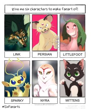 1boy 1girl :3 alien animal animal_ears animal_hands animal_nose azzai barn_owl beak bird black_fur blue_eyes blue_tongue bolt_(movie) cat_ears cat_girl character_name claws colored_tongue dinosaur forehead_jewel furry furry_female furry_male green_eyes guardians_of_ga&#039;hoole leaf lilo_&amp;_stitch link littlefoot mittens_(bolt) multiple_drawing_challenge nintendo nyra_(gogh) open_mouth owl persian_(pokemon) pokemon pokemon_(creature) red_eyes simple_background six_fanarts_challenge sparky_(lilo_&amp;_stitch) tail the_land_before_time the_legend_of_zelda the_legend_of_zelda:_twilight_princess tongue tongue_out whiskers white_background white_fur wolf wolf_link yellow_eyes yellow_fur