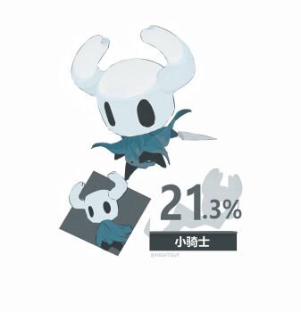1other artist_name ben-day_dots black_eyes commentary english_commentary grey_cloak heads-up_display highres hightguy holding holding_weapon hollow_knight horns knight_(hollow_knight) nail_(hollow_knight) nintendo other_focus screentones shade_(hollow_knight) super_smash_bros. translation_request user_interface weapon white_background