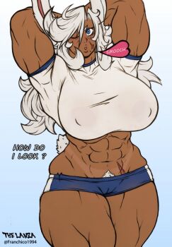 1girl abs animal_ears boku_no_hero_academia breasts franchico1994 highres huge_breasts mature_female original rabbit_ears rabbit_girl rabbit_tail scar solo_focus tail usagiyama_romi_(franchico1994)