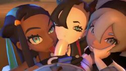 1futa 3d 3girls animated bea_(pokemon) black_hair blue_eyes cum cum_in_mouth cum_on_tongue dark-skinned_female dark_skin derringersfm fellatio futa_with_female futanari gloria_(pokemon) gloves grey_eyes grey_hair highres looking_at_viewer marnie_(pokemon) multiple_girls nessa_(pokemon) nintendo open_mouth oral penis pokemon pokemon_swsh pov sound source_request tagme tongue tongue_out video