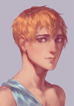 1boy closed_mouth collarbone commentary double-parted_bangs english_commentary grey_background grey_eyes looking_at_viewer lydialing_draws male_focus nose orange_hair original realistic short_hair simple_background sketch solo upper_body very_short_hair