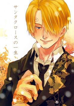 1boy blonde_hair blue_eyes formal_clothes hair_over_one_eye henna male_focus one_piece sanji_(one_piece) solo suit