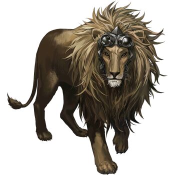 animal animal_focus arknights full_body gawain_(arknights) goggles goggles_on_head infukun lion looking_at_viewer no_humans official_art simple_background third-party_source transparent_background walking walking_towards_viewer