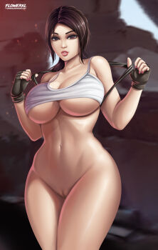 1girl absurdres breasts brown_eyes brown_hair female_focus flowerxl highres huge_breasts lara_croft lara_croft_(classic) long_hair paid_reward patreon_reward pink_nails tagme tomb_raider