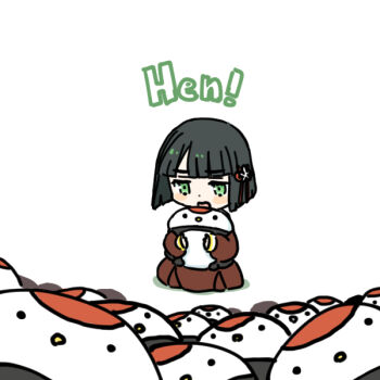 Rule 34 | 1girl, black hair, blunt bangs, blunt ends, blush stickers, bob cut, brown dress, commentary request, dress, flower, flower knot, full body, green eyes, hair flower, hair ornament, hasu no sora school uniform, hugging doll, hugging object, jitome, link! like! love live!, long sleeves, love live!, momose ginko, open mouth, pleated dress, romaji text, school uniform, seiza, shinanoya (satanicad), short hair, simple background, sitting, solo, too many dolls, tsuru (love live!), virtual youtuber, white background, white flower, winter uniform