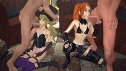 2boys 2girls 3d animated blonde_hair boombadaboom boots breasts brown_hair clothed_female_nude_male code_vein elbow_gloves fellatio fingerless_gloves flat_chest gloves grabbing_own_breast green_eyes hat head_grab hetero highres irrumatio long_hair mia_karnstein multiple_boys multiple_girls navel nude oral panties penis pink_panties ponytail rin_murasame shorts small_breasts stomach_tattoo tagme tattoo testicle_grab testicles twintails uncensored underwear video