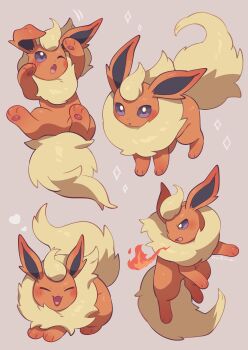 Rule 34 | absurdres, animal focus, blue eyes, blush, breath weapon, breathing fire, closed eyes, fang, fangs, fire, flareon, gen 1 pokemon, highres, nintendo, no humans, nullma, one eye closed, open mouth, pokemon, pokemon (creature), pokemon focus, skin fang, skin fangs, smile