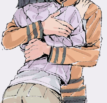 1boy 1girl beerenfuchs boruto:_naruto_next_generations couple cowboy_shot head_out_of_frame hug husband_and_wife hyuuga_hinata naruto_(series) orange_shirt purple_shirt shirt simple_background uzumaki_naruto white_background
