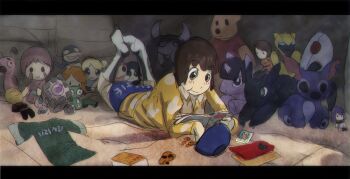 10s 1girl :t animal_print annotated aperture_science_weighted_companion_cube bed black_eyes black_hair blossom_(ppg) blue_panties blush book bowl bubbles_(ppg) bumblebee_(transformers) buttercup_(ppg) cartoon_network chalkzone character_doll clothes_writing collared_shirt companion_cube courage_(character) courage_the_cowardly_dog disney doll eating eduardo elastigirl female_focus food foster&#039;s_home_for_imaginary_friends full_body gamagoori_ira gir_(dog_costume)_(invader_zim) gir_(invader_zim) helen_parr hi_hi_puffy_amiyumi holding how_to_train_your_dragon_(series) how_to_train_your_dragon_1 indoors invader_zim kill_la_kill kneehighs letterboxed lilo_&amp;_stitch long_sleeves looking_down lying magazine_(object) mankanshoku_mako my_little_pony my_little_pony:_friendship_is_magic notched_ear omi omi_(xiaolin_showdown) on_stomach open_book pajamas panties photo_(object) pooh portal_(series) portal_1 powerpuff_girls print_panties rabbit_print reading robot_jones robotboy robotboy_(character) sentry_turret_(portal) shirt short_hair sketch snap_white socks solo stitch_(lilo_&amp;_stitch) stuffed_animal stuffed_toy t-shirt teddy_bear the_incredibles toothless transformers transformers_animated trunchbull twilight_sparkle underwear unworn_clothes whatever_happened_to..._robot_jones? winnie_the_pooh xiaolin_showdown yumi_yoshimura