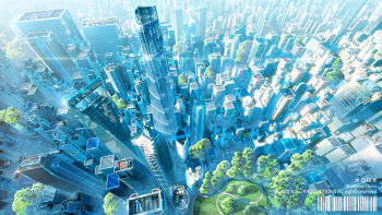 absurdres apartment barcode building city cityscape commentary_request day grass highres luozi_roko morning no_humans original park scenery shadow skyscraper tree watermark