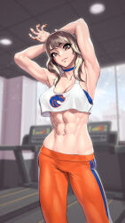 Rule 34 | 1girl, abs, armpits, breasts, commission, lyoung0j, muscular, muscular female, pants, pixiv commission, tagme