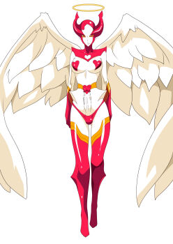 1futa angel_wings breasts full_body futanari halo highres medium_breasts monster_girl orange_eyes pasties solid_eyes solo thong waifu2x warabimochi wings