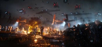 10s 3d 4boys absurdres aircraft airship army final_fantasy final_fantasy_xv gladiolus_amicitia highres ignis_scientia male_focus mecha multiple_boys night noctis_lucis_caelum official_art prompto_argentum rain robot square_enix