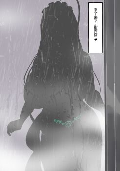 1girl absurdres apron azur_lane bathroom breast_press breasts breasts_out commentary elf facing_viewer gouden_leeuw_(an_intimate_cleaning)_(azur_lane) gouden_leeuw_(azur_lane) hair_intakes hci+ heart heart_tattoo highres huge_breasts indoors jewelry long_hair maid_headdress mole mole_under_eye navel nearly_naked_apron necklace official_alternate_costume pointy_ears pubic_tattoo shower_(place) showering solo steam tattoo thick_thighs thighs very_long_hair wet white_apron white_headdress wide_hips