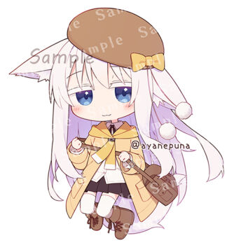 Rule 34 | 1girl, :3, bag, beret, black skirt, blue eyes, blush stickers, boots, bow, brown boots, brown bow, brown hat, brown jacket, chibi, closed mouth, collared shirt, colored eyelashes, commentary request, dress shirt, full body, grey hair, hair between eyes, hat, hat bow, jacket, looking at viewer, original, pleated skirt, sample watermark, shio (ayanepuna), shirt, shoulder bag, simple background, skirt, solo, thighhighs, thighhighs under boots, twitter username, watermark, white background, white shirt, white thighhighs, yuune (ayanepuna)