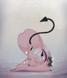 1girl animated ass ass_shake black_horns black_tail blind blinking demon_girl demon_horns demon_tail eltonel unworn_eyewear hair_bun hairband helltaker holding holding_removed_eyewear horns justice_(helltaker) looking_at_viewer looping_animation nude simple_background single_hair_bun smile solo sparkle sunglasses tail tail_wagging tapping_finger top-down_bottom-up video white_hair