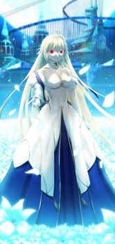 1boy 1girl absurdres archetype_earth arcueid_brunestud blonde_hair breasts dress fate/grand_order fate_(series) h_null highres large_breasts long_hair millennium_castle_(tsukihime) red_eyes tsukihime tsukihime_(remake) very_long_hair white_dress